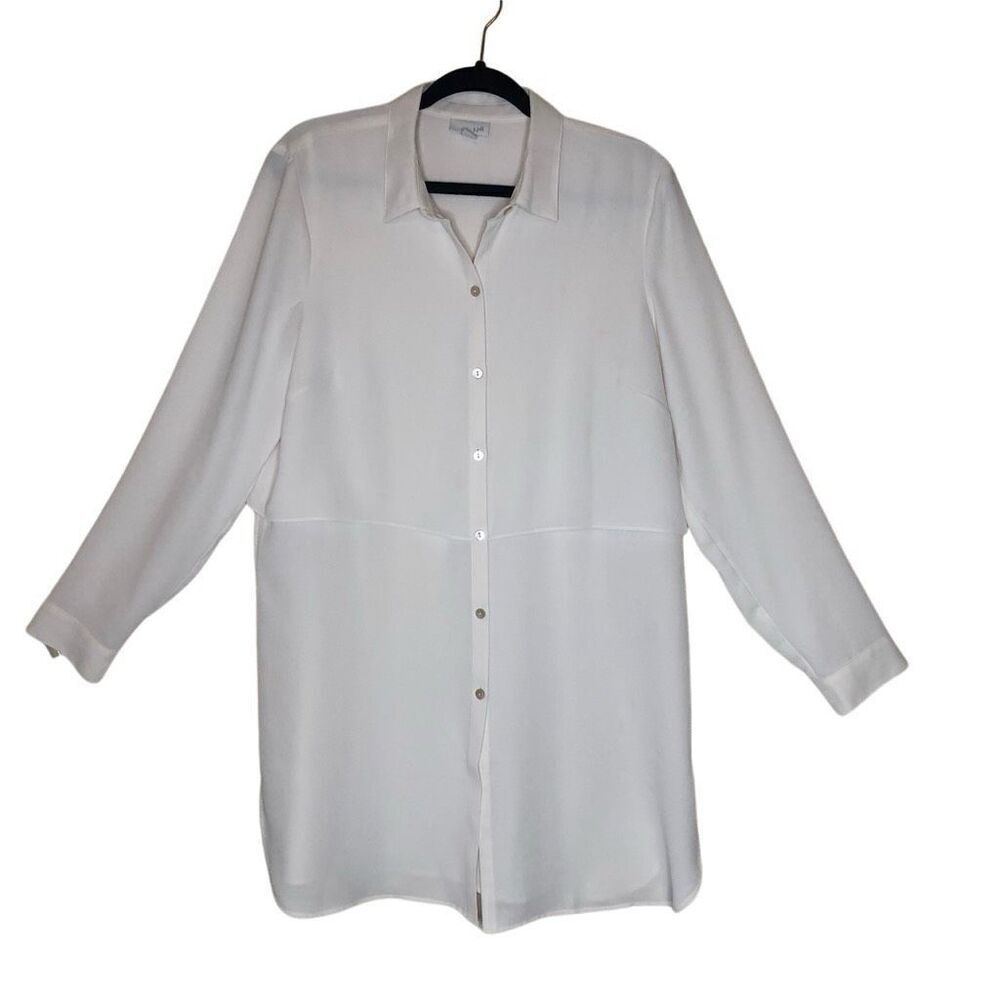 J. Jill Cream Long Sleeve Button Front Tunic Blouse Medium